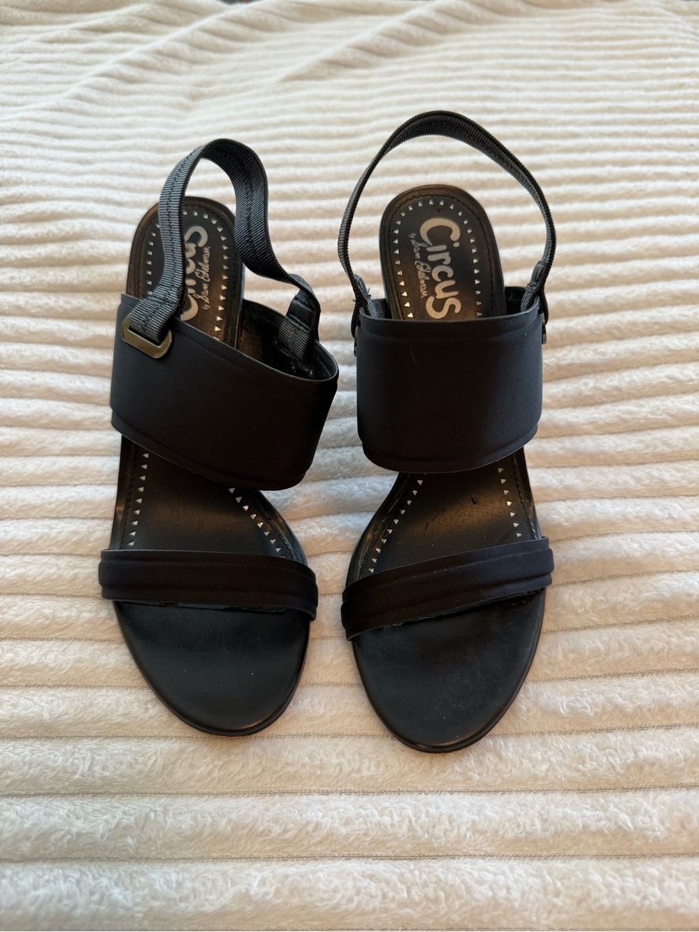 Circus by Sam Edelman Black Slingback Heeled Sandals - Wide Strap Open Toe 8